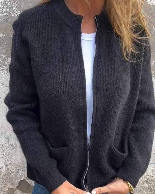 Cosy Zip-Up Knit Cardigan with Front Pockets