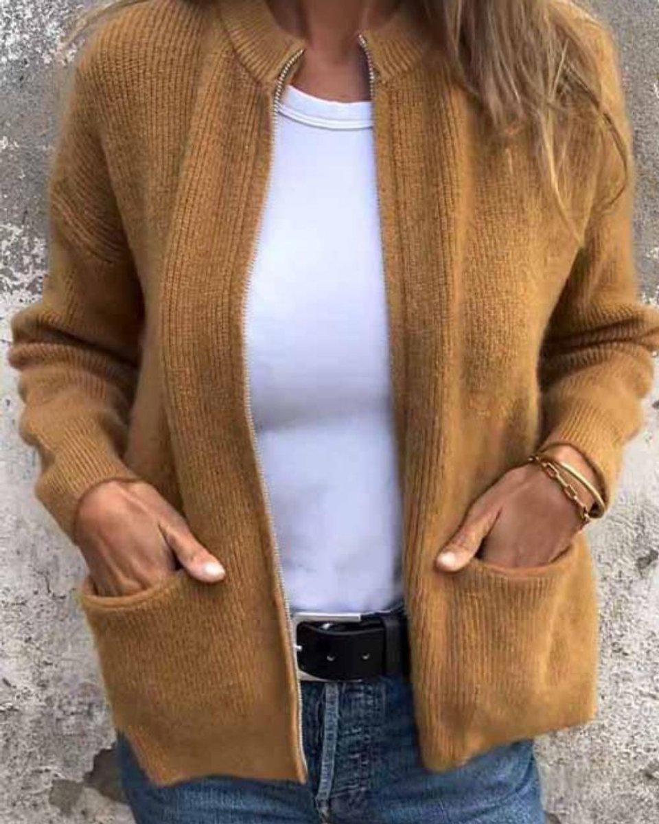 Cosy Zip-Up Knit Cardigan with Front Pockets