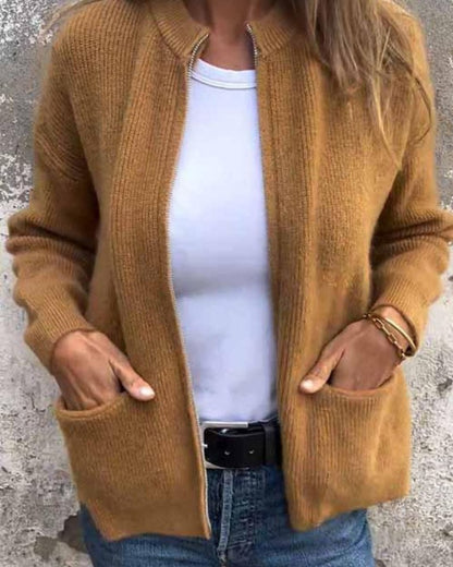 Cosy Zip-Up Knit Cardigan with Front Pockets