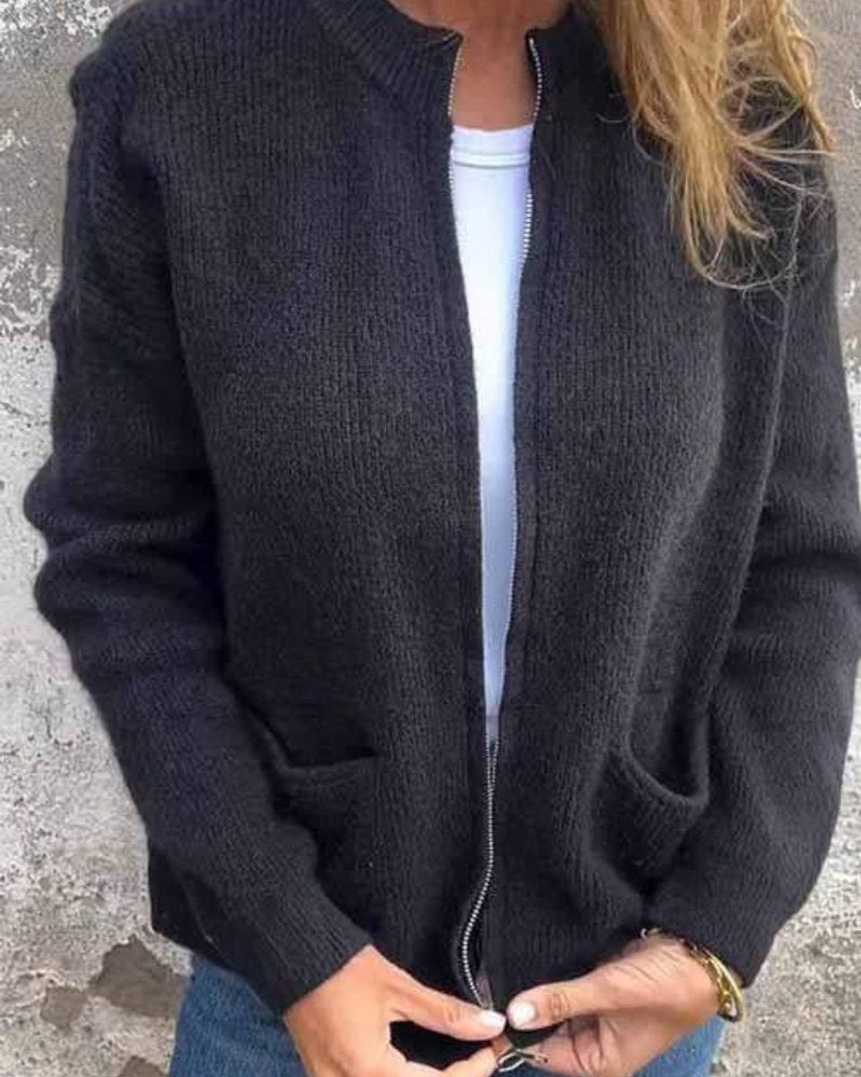 Cosy Zip-Up Knit Cardigan with Front Pockets