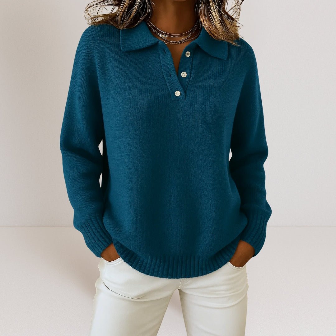 Soft Polo Collar Sweater with Button Placket