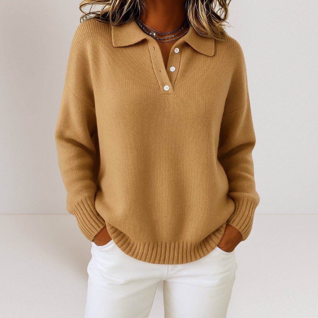Soft Polo Collar Sweater with Button Placket