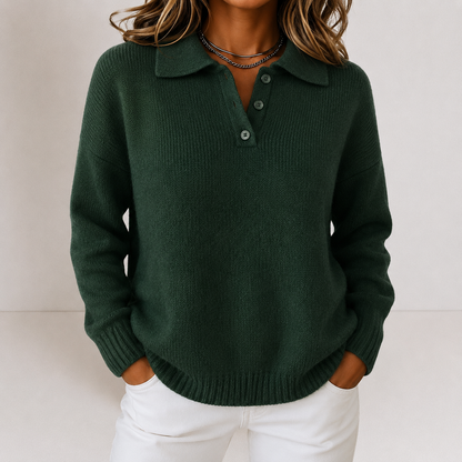 Soft Polo Collar Sweater with Button Placket